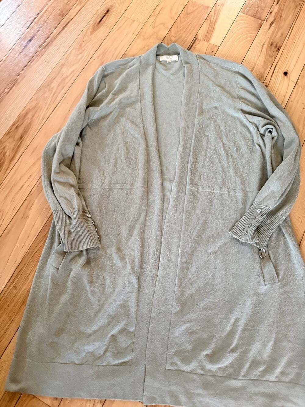 Peyton Primrose Sage Green Open Front Long Cardigan Sweater Size 1X